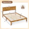 Giantex Wood Queen Size Bed Frame with Headboard, Acacia Platform Bed w/12 Slats Support, Under-Bed Space, Wooden Mattress Foundation, No Box Spring Needed(Queen)