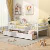 Giantex Full House Bed with Drawers, Wooden Full Size Bed Frame with Cube Storage & Fence Rails, Montessori Beds for Kids Boys Girls, Bedroom, Living Room, No Box Spring Needed, Natural(White)