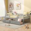 Giantex Full House Bed with Drawers, Wooden Full Size Bed Frame with Cube Storage & Fence Rails, Montessori Beds for Kids Boys Girls, Bedroom, Living Room, No Box Spring Needed, Natural(Grey)