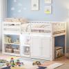 Giantex Low Loft Bed Twin Size with LED Lights, Wooden Bed Frame w/Stairs, Safety Guardrails, Storage Cabinet, Bookshelf & Under-Bed Play Space, Modern Kids Loft Bed for Boys Girls (Mint Green)(White)
