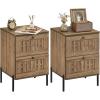 Giantex Night Stand Set 2, Mid Century Modern Sofa End Bedside Table w/2 Woven Storage Drawers & Raised Metal Support Legs, Wood Side Table for Bedroom Home Office, Rustic Oak(2)
