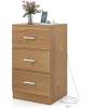 Giantex Night Stand Set 2 with Charging Station, 26’’ Tall Side End Table w/3 Storage Drawers, Wooden Nightstand Chest of Drawers, Wood Dresser for Bedroom Office (2, Natural)(Natural)