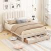 Giantex Queen Size Bed Frame with Storage Drawer, Upholstered Velvet Platform Bed with Vertical Channel Headboard, Wooden Slats Support Mattress Foundation, No Box Spring Needed, Beige(Beige)