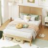 Giantex Rattan Twin Bed Frames for Kids, Boho Platform Bed with Natural Wicker Headboard, Solid Wood Foundation & Support Slats, Under-Bed Storage, Twin Size Bedframe for Adults, No Box Spring Needed(Full)