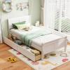 Giantex Twin Bed with 2 Storage Drawers, Wood Platform Bed with Headboard & Footboard, Wooden Slats Support Mattress Foundation, Twin Bed Frames for Kids Teens Adults, No Box Spring Needed (Grey)(White)