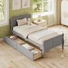 Giantex Twin Bed with 2 Storage Drawers, Wood Platform Bed with Headboard & Footboard, Wooden Slats Support Mattress Foundation, Twin Bed Frames for Kids Teens Adults, No Box Spring Needed (Grey)(Grey)