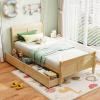Giantex Twin Bed with 2 Storage Drawers, Wood Platform Bed with Headboard & Footboard, Wooden Slats Support Mattress Foundation, Twin Bed Frames for Kids Teens Adults, No Box Spring Needed (Grey)(Natural)
