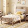 Giantex Wood Full Size Bed Frame with Upholstered Headboard, Mid-Century Platform Bed w/Wooden Slat Support Mattress Foundation, Slatted Footboard, Under-Bed Storage Space, No Box Spring Needed, Oak(Rustic Oak)