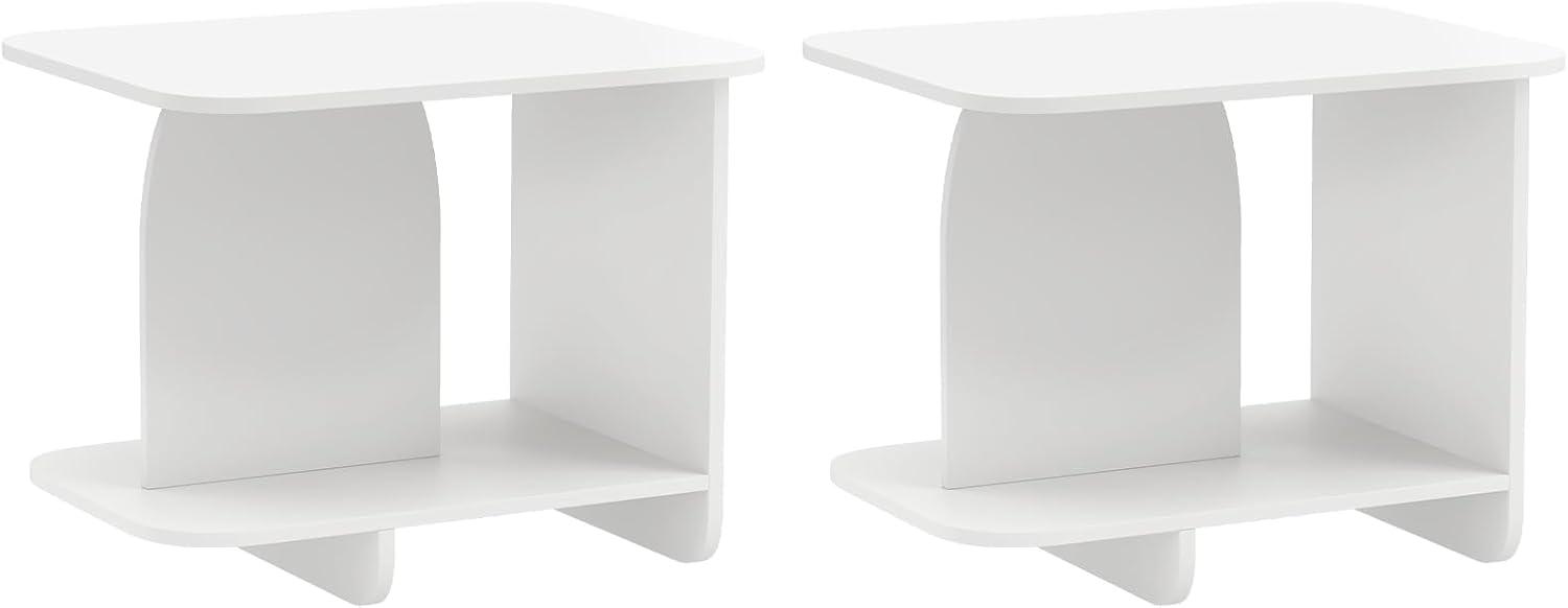 image:imageGiantex 2Tier End Table Set of 2 Modern Sofa Side Table with Open Storage Shelf Wooden Bedside Night Stand for Bedroom Living Room Study Small Spaces Easy Assembly White2