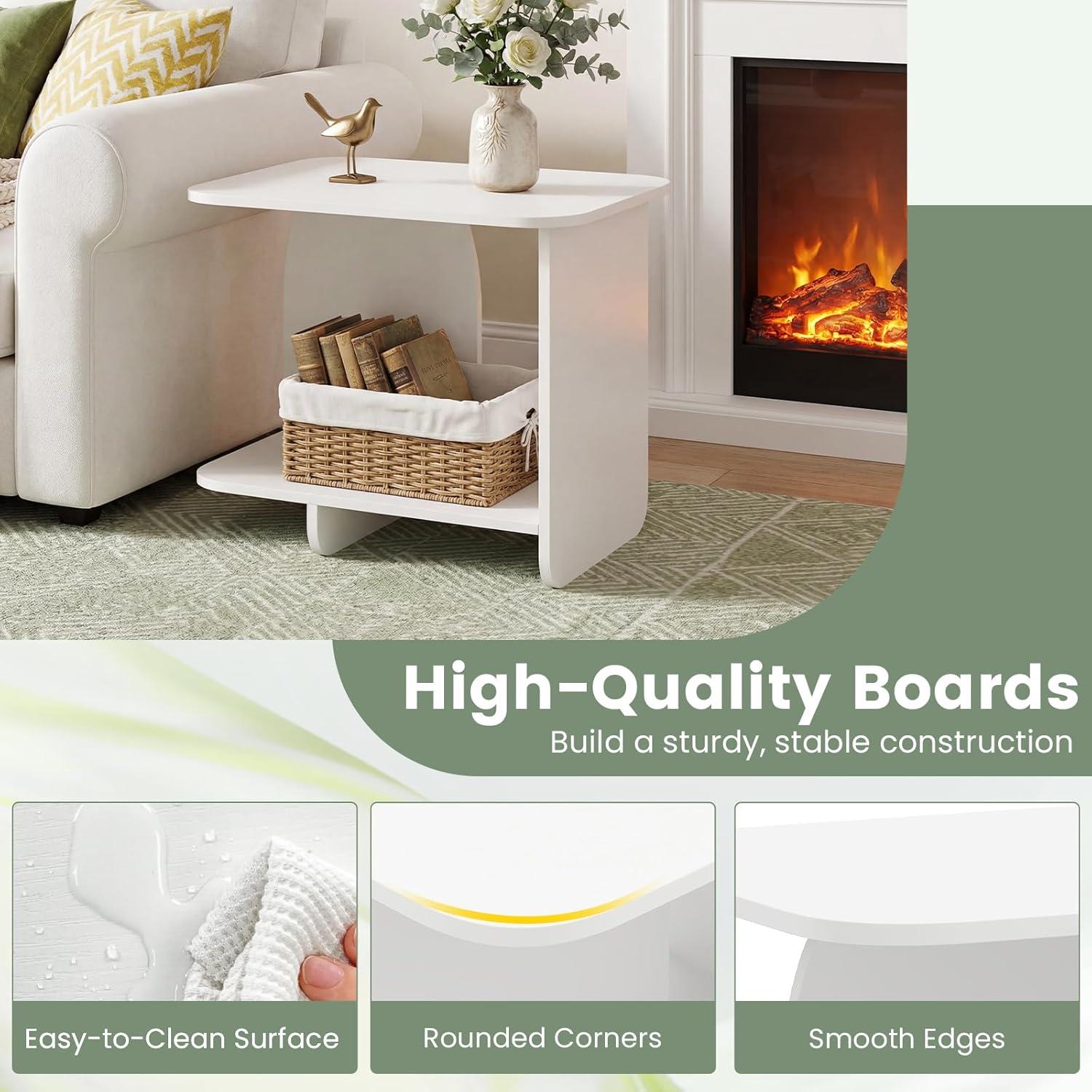 image:imageGiantex 2Tier End Table Set of 2 Modern Sofa Side Table with Open Storage Shelf Wooden Bedside Night Stand for Bedroom Living Room Study Small Spaces Easy Assembly White2