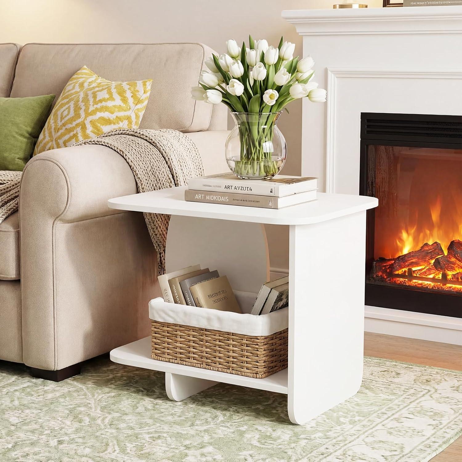 image:imageGiantex 2Tier End Table Set of 2 Modern Sofa Side Table with Open Storage Shelf Wooden Bedside Night Stand for Bedroom Living Room Study Small Spaces Easy Assembly White1