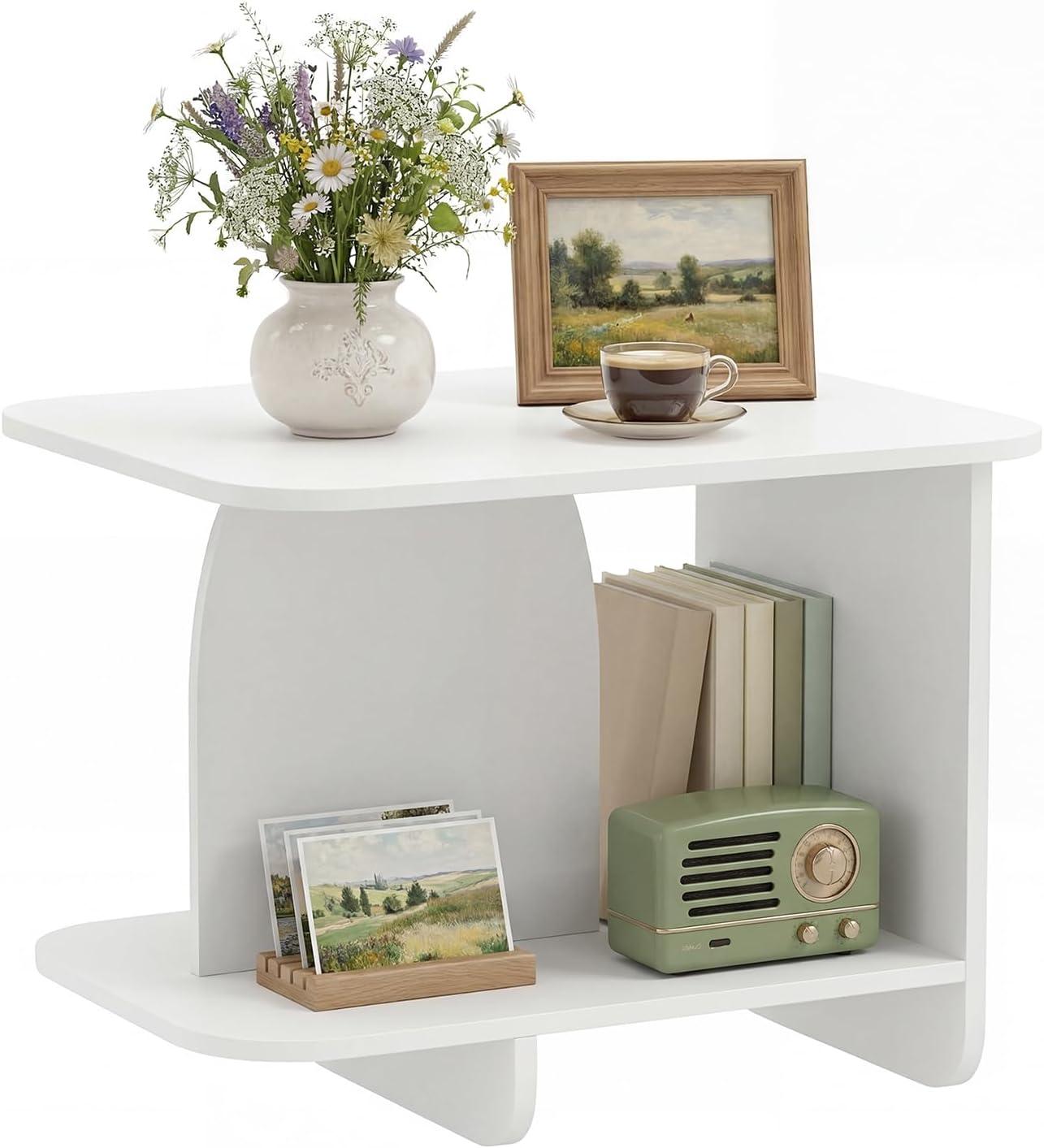 image:imageGiantex 2Tier End Table Set of 2 Modern Sofa Side Table with Open Storage Shelf Wooden Bedside Night Stand for Bedroom Living Room Study Small Spaces Easy Assembly White1