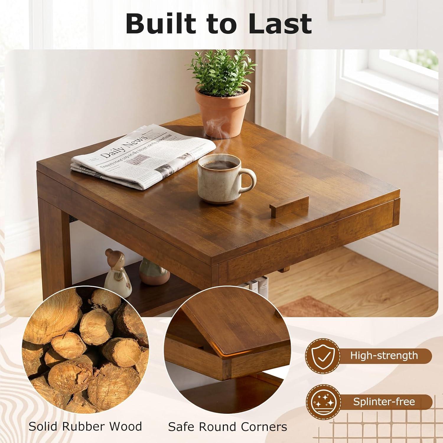 image:imageGiantex CShaped End Table with Wheels Wooden Rolling Side Table wAdjustable Desktop Edge Stopper Side Pocket amp 3 Storage Shelves Sofa Couch Bedside TV Tray for Living Room Bedroom Brown1Brown