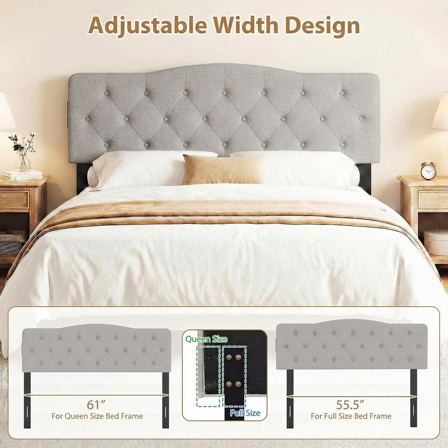 image:imageGiantex Headboard with Charging Station QueenFull Size Geometric Tufted Upholstered Head Board w2 AC Outlets USB amp TypeC Ports Rubber Wood Legs Width Adjustable Modern Bed Headboard Only GreyGray