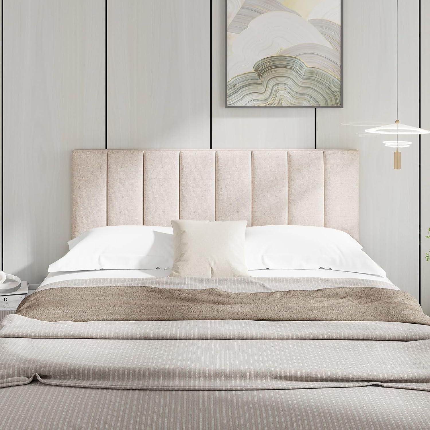 image:imageGiantex Headboard with Charging Station QueenFull Size Geometric Tufted Upholstered Head Board w2 AC Outlets USB amp TypeC Ports Rubber Wood Legs Width Adjustable Modern Bed Headboard Only GreyBeige