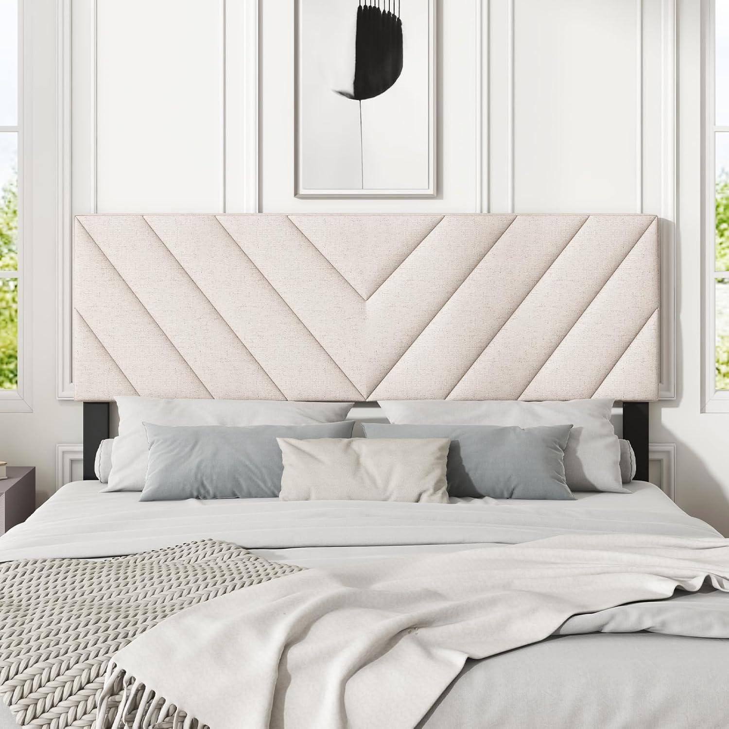 image:imageGiantex Headboard with Charging Station QueenFull Size Geometric Tufted Upholstered Head Board w2 AC Outlets USB amp TypeC Ports Rubber Wood Legs Width Adjustable Modern Bed Headboard Only GreyBeige