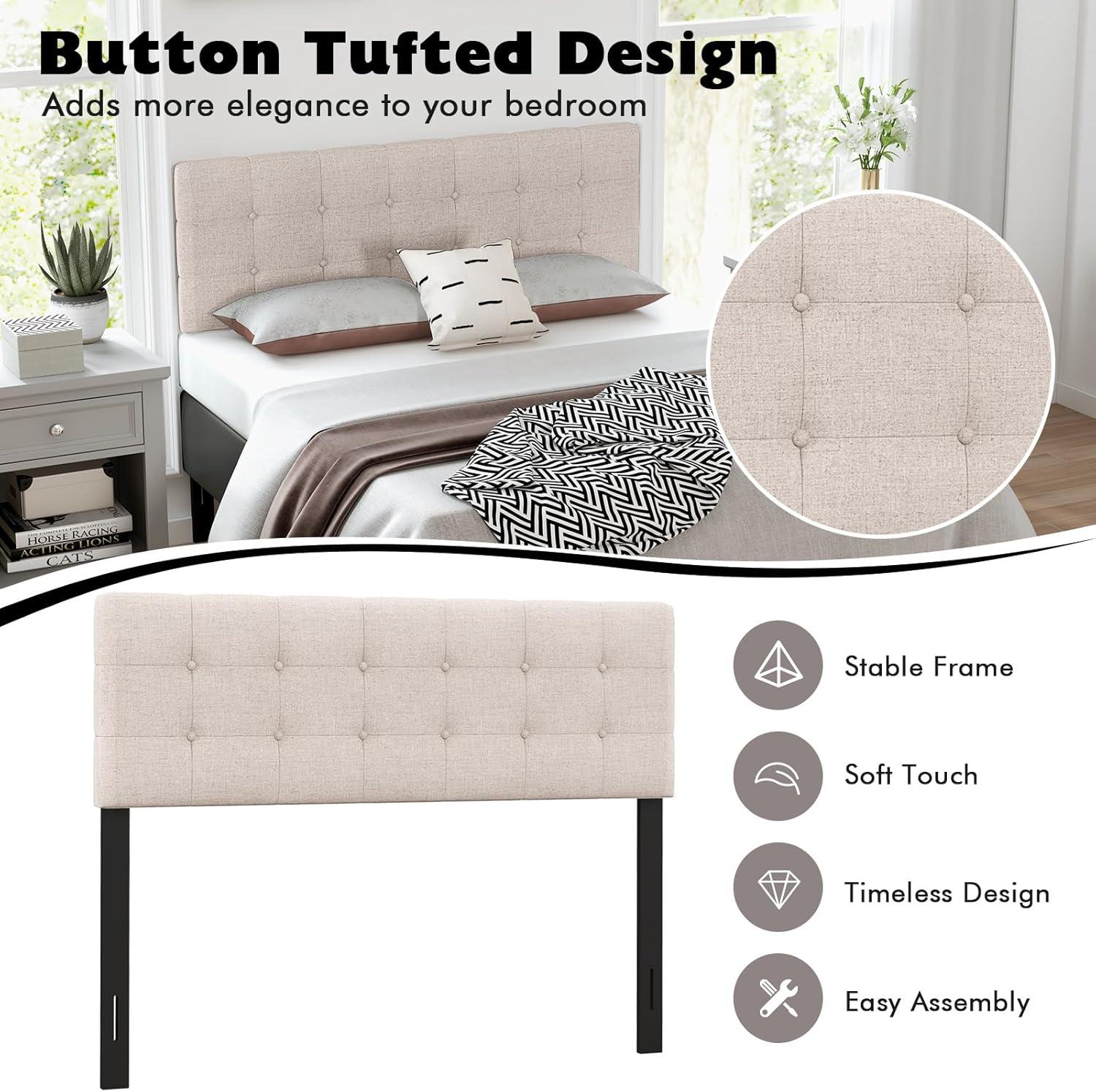 image:imageGiantex Headboard with Charging Station QueenFull Size Geometric Tufted Upholstered Head Board w2 AC Outlets USB amp TypeC Ports Rubber Wood Legs Width Adjustable Modern Bed Headboard Only GreyBeige