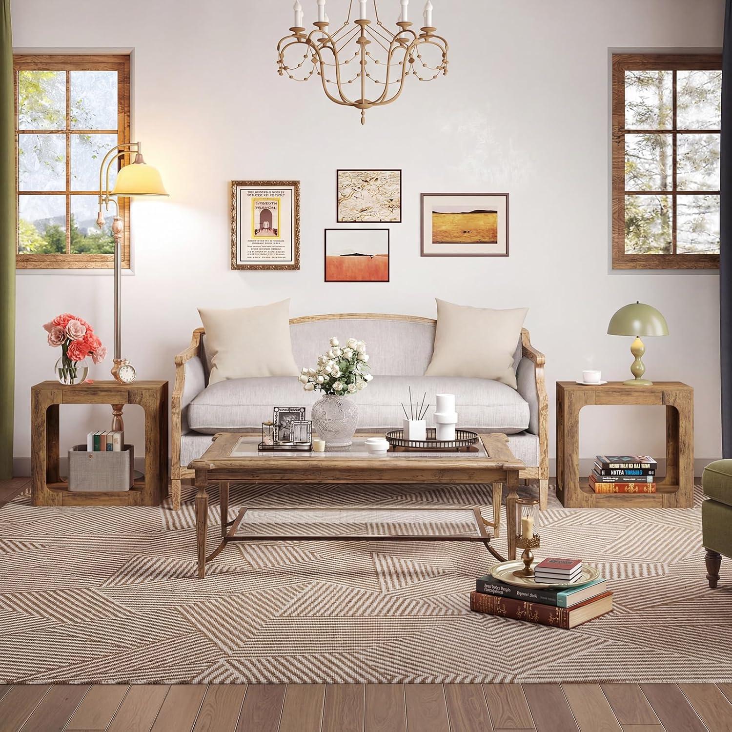 image:imageGiantex Narrow End Table 2Tier Farmhouse Side Table with Open Storage Shelf Arched Wood Night Stand for Bedroom Small Accent Furniture for Living Room Small Spaces OakOak