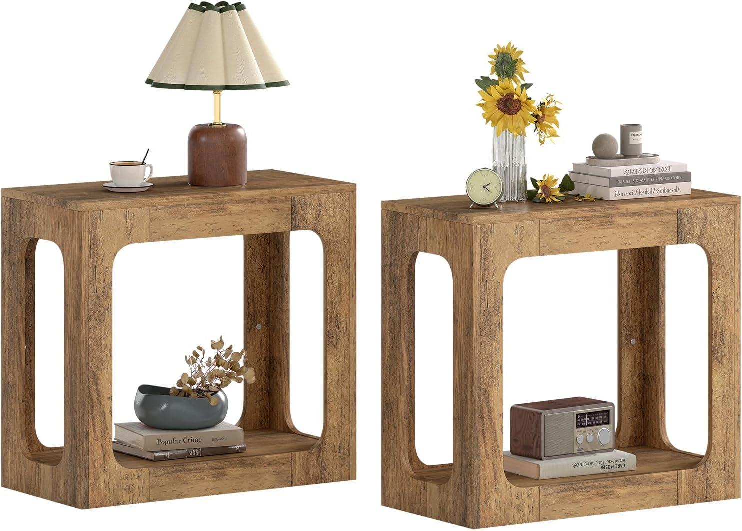 image:imageGiantex Narrow End Table 2Tier Farmhouse Side Table with Open Storage Shelf Arched Wood Night Stand for Bedroom Small Accent Furniture for Living Room Small Spaces OakOak