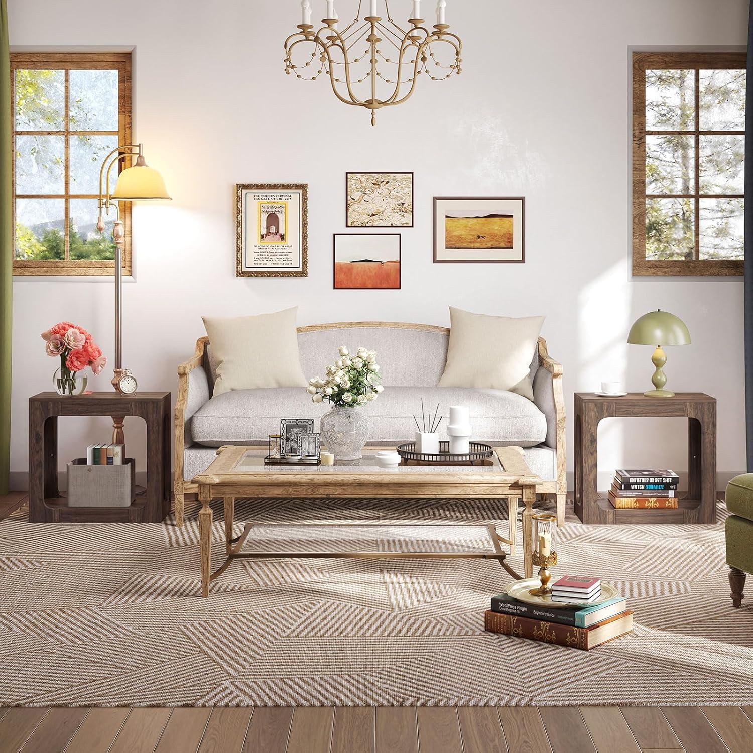 image:imageGiantex Narrow End Table 2Tier Farmhouse Side Table with Open Storage Shelf Arched Wood Night Stand for Bedroom Small Accent Furniture for Living Room Small Spaces OakBrown