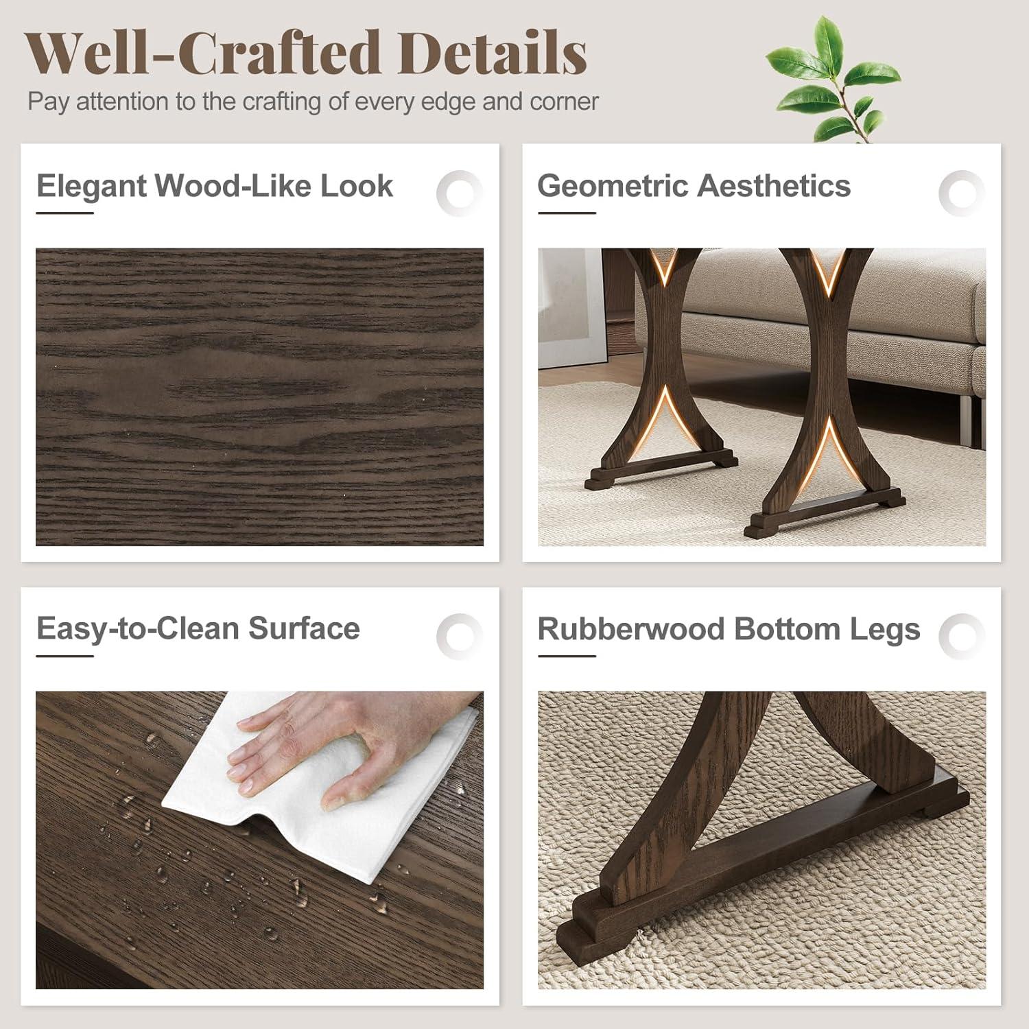 image:imageGiantex Nesting Coffee Table Setof3 Stackable Rectangular Sofa End Side Table wSolid Rubber Wood Legs Vintage Farmhouse Night Stand for Bedroom Living Room Home Office Small Spaces
