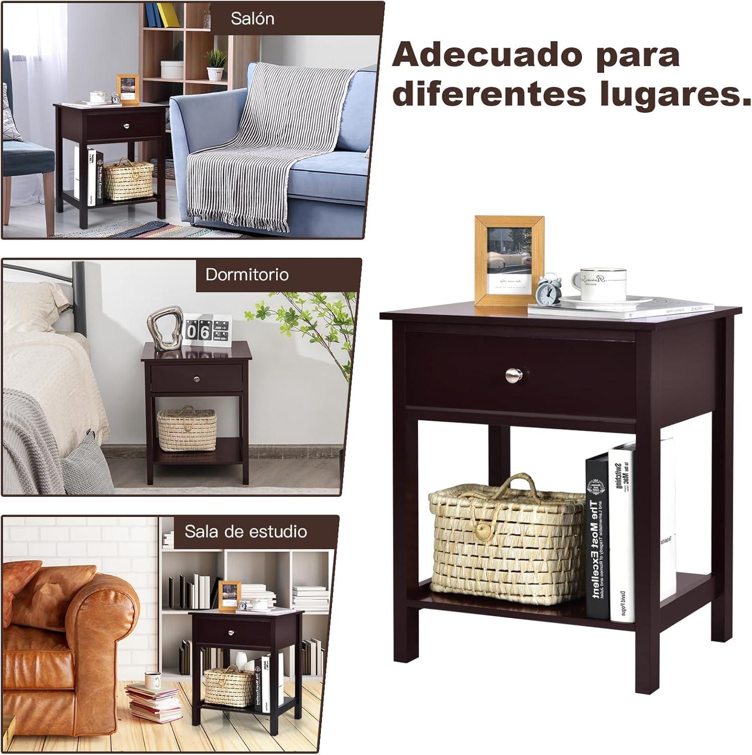 image:imageGiantex Nightstand Wood End Table with Drawer and Open Shelf Night Stand for Small Spaces 2Tier Bedside Table for Living Room Bedroom Dorm Easy Assembly WhiteBrown