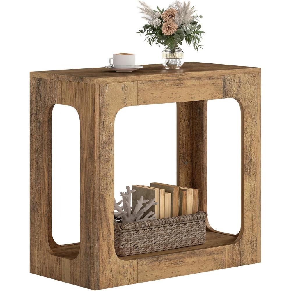 image:imageGiantex Narrow End Table 2Tier Farmhouse Side Table with Open Storage Shelf Arched Wood Night Stand for Bedroom Small Accent Furniture for Living Room Small Spaces OakOak