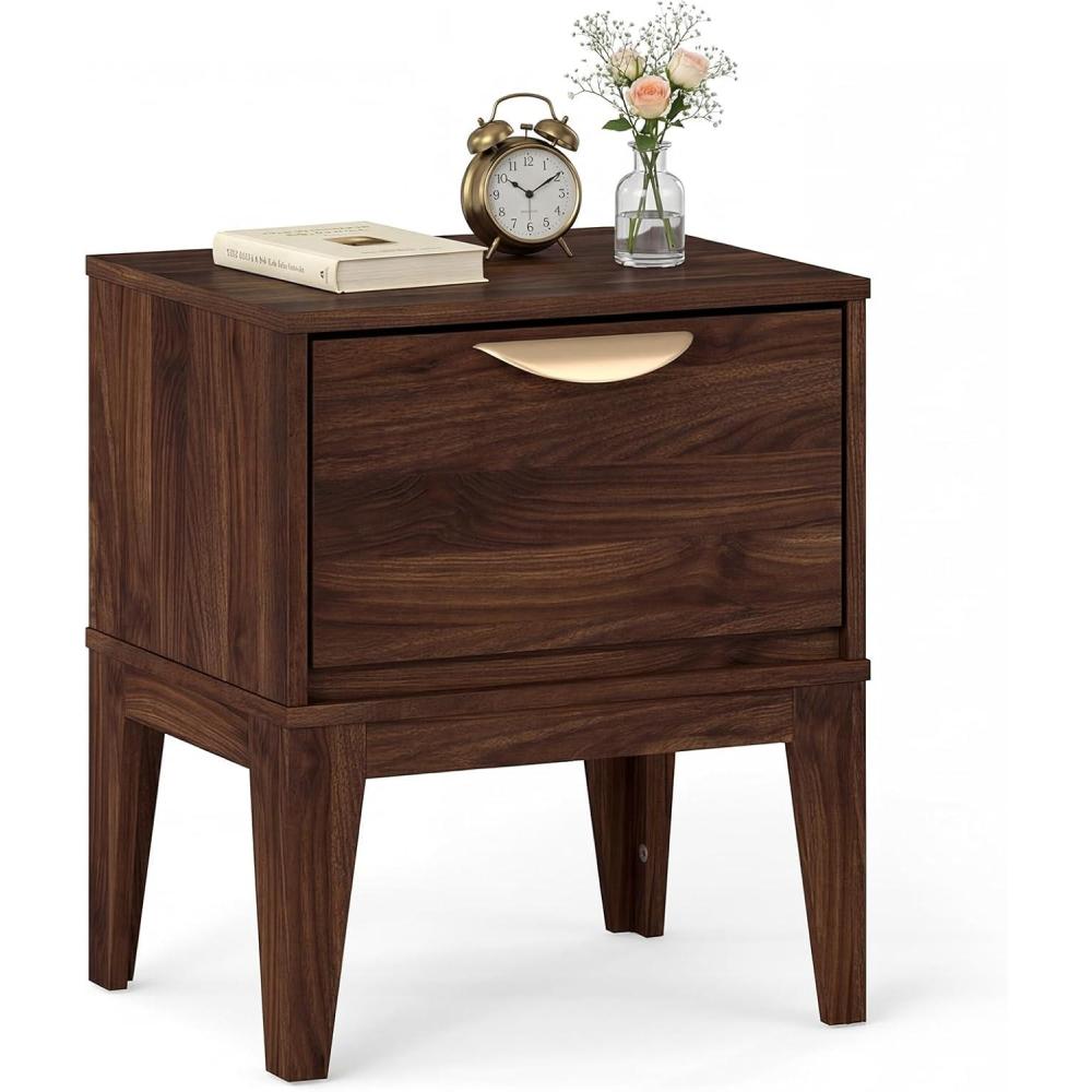 image:imageGiantex Night Stand with Storage Mid Century Modern Wood Bedside Table with Drawer amp Tapered Support Legs 21 Compact Sofa End Couch Side Table for Small Spaces Bedroom Walnut 11