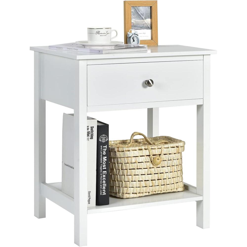 image:imageGiantex Nightstand Wood End Table with Drawer and Open Shelf Night Stand for Small Spaces 2Tier Bedside Table for Living Room Bedroom Dorm Easy Assembly WhiteWhite