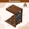 Giantex C-Shaped End Table with Wheels, Wooden Rolling Side Table w/Adjustable Desktop, Edge Stopper, Side Pocket & 3 Storage Shelves, Sofa Couch Bedside TV Tray for Living Room Bedroom (Brown,1)(Brown)