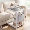 Giantex C-Shaped End Table with Wheels, Wooden Rolling Side Table w/Adjustable Desktop, Edge Stopper, Side Pocket & 3 Storage Shelves, Sofa Couch Bedside TV Tray for Living Room Bedroom (Brown,1)(White)