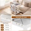 Giantex C-Shaped End Table with Wheels, Wooden Rolling Side Table w/Adjustable Desktop, Edge Stopper, Side Pocket & 3 Storage Shelves, Sofa Couch Bedside TV Tray for Living Room Bedroom (Brown,1)(White)