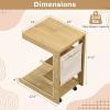 Giantex C-Shaped End Table with Wheels, Wooden Rolling Side Table w/Adjustable Desktop, Edge Stopper, Side Pocket & 3 Storage Shelves, Sofa Couch Bedside TV Tray for Living Room Bedroom (Brown,1)(Natural)