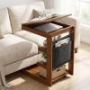 Giantex C-Shaped End Table with Wheels, Wooden Rolling Side Table w/Adjustable Desktop, Edge Stopper, Side Pocket & 3 Storage Shelves, Sofa Couch Bedside TV Tray for Living Room Bedroom (Brown,1)(Brown)