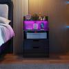 Giantex LED Night Stand with Charging Station, End Side Table w/Open Shelves, 2 Storage Drawers, Cable Holes, Nightstand w/Adjustable Light Color & Mode, Modern Bedside Table for Bedroom (1, White)(Black)