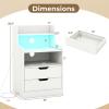Giantex LED Night Stand with Charging Station, End Side Table w/Open Shelves, 2 Storage Drawers, Cable Holes, Nightstand w/Adjustable Light Color & Mode, Modern Bedside Table for Bedroom (1, White)(White)