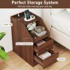 Giantex Night Stand with Charging Station – Sofa Couch End Side Table w/Open Shelf, Storage Drawers, USB & Type-C Port, Modern Narrow Nightstand Bedside Table for Bedroom Small Spaces (1, White)(Walnut)