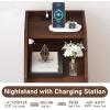 Giantex Night Stand with Charging Station – Sofa Couch End Side Table w/Open Shelf, Storage Drawers, USB & Type-C Port, Modern Narrow Nightstand Bedside Table for Bedroom Small Spaces (1, White)(Walnut)