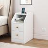 Giantex Night Stand with Charging Station – Sofa Couch End Side Table w/Open Shelf, Storage Drawers, USB & Type-C Port, Modern Narrow Nightstand Bedside Table for Bedroom Small Spaces (1, White)(White)