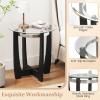 Giantex Round Glass End Table Set of 2, 24’’ Side Table with Tempered Glass Top, Nightstands with Cross & Solid Rubber Wood Base, Compact Bedside Night Stand for Bedroom Office Living Room (2, Walnut)(Black)