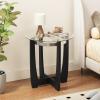 Giantex Round Glass End Table Set of 2, 24’’ Side Table with Tempered Glass Top, Nightstands with Cross & Solid Rubber Wood Base, Compact Bedside Night Stand for Bedroom Office Living Room (2, Walnut)(Black)