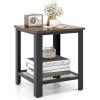 Giantex 2-Tier End Table, 16 Inch Small Side Table w/Mesh Storage Shelf, Industrial Telephone Table with Heavy-Duty Metal Frame, Square Sofa Table for Small Space Living Room, Rustic Brown(Rustic Brown)