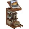 Giantex C-Shaped End Table with Wheels, Wooden Rolling Side Table w/Adjustable Desktop, Edge Stopper, Side Pocket & 3 Storage Shelves, Sofa Couch Bedside TV Tray for Living Room Bedroom (Brown,1)(Brown)