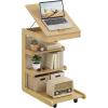 Giantex C-Shaped End Table with Wheels, Wooden Rolling Side Table w/Adjustable Desktop, Edge Stopper, Side Pocket & 3 Storage Shelves, Sofa Couch Bedside TV Tray for Living Room Bedroom (Brown,1)(Natural)