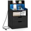 Giantex LED Night Stand with Charging Station, End Side Table w/Open Shelves, 2 Storage Drawers, Cable Holes, Nightstand w/Adjustable Light Color & Mode, Modern Bedside Table for Bedroom (1, White)(Black)