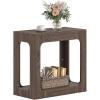 Giantex Narrow End Table, 2-Tier Farmhouse Side Table with Open Storage Shelf, Arched Wood Night Stand for Bedroom, Small Accent Furniture for Living Room Small Spaces, Oak(Brown)