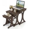 Giantex Nesting Coffee Table Set-of-3 – Stackable Rectangular Sofa End Side Table w/Solid Rubber Wood Legs, Vintage Farmhouse Night Stand for Bedroom Living Room Home Office Small Spaces