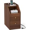 Giantex Night Stand with Charging Station – Sofa Couch End Side Table w/Open Shelf, Storage Drawers, USB & Type-C Port, Modern Narrow Nightstand Bedside Table for Bedroom Small Spaces (1, White)(Walnut)