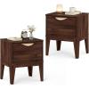 Giantex Night Stand with Storage, Mid Century Modern Wood Bedside Table with Drawer & Tapered Support Legs, 21” Compact Sofa End Couch Side Table for Small Spaces Bedroom, Walnut (1)(2)