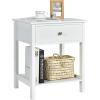 Giantex Nightstand, Wood End Table with Drawer and Open Shelf, Night Stand for Small Spaces, 2-Tier Bedside Table for Living Room Bedroom Dorm, Easy Assembly, White(White)